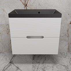 Style Line Тумба с кварцевой раковиной антрацит Матис 70 подвесная белая матовая – фотография-2